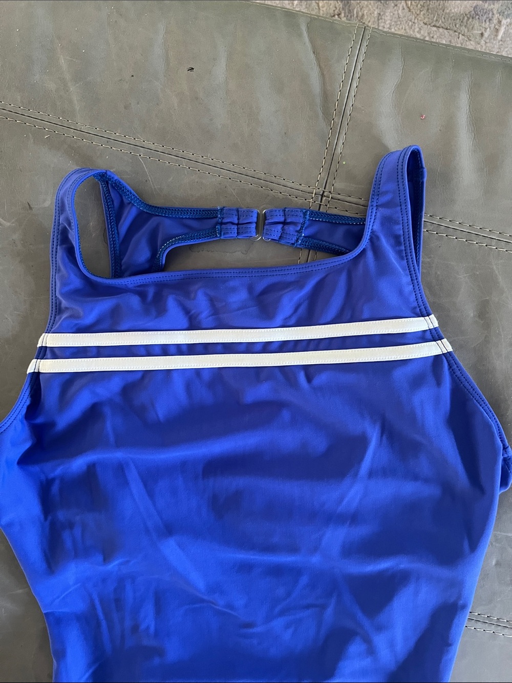 St. John's Bay Royal Blue One-Piece Swim Bodysuit with White Stripes - Picture 2 of 6